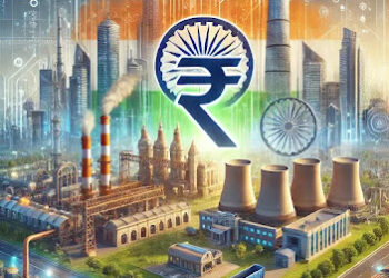 India economic development cityscape rupee flag