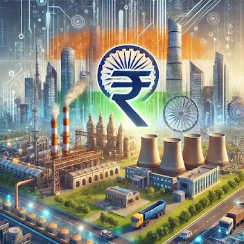 India economic development cityscape rupee flag