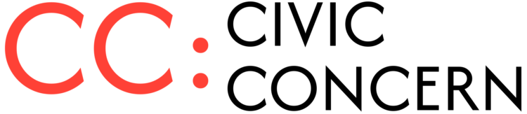 this is the Civic Concern Logo with 2 CC in red colour and named Civic concern written